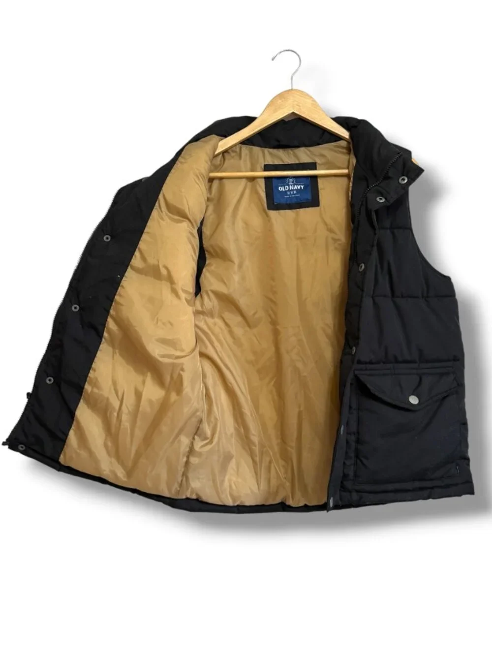 Old Navy Men's Frost Free Quilted Puffer Vest Sz M Black Outdoors Full Zip Snap